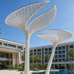 Luxury poolside sculptural canopy inspired by organic natural forms.