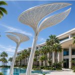 Luxury poolside sculptural canopy inspired by organic natural forms.