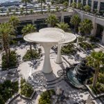 Florium sculptural architectural shade structure at a luxury five-star hotel entrance.