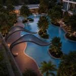 Luxury poolside sculptural canopy inspired by organic natural forms.